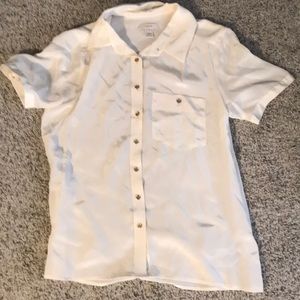 J Crew 100% Silk Cream Short Sleeve Button Down, 0